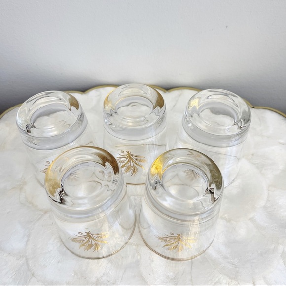 MCM Gilt Gold Trim Wheat Glass Tumblers Bar Cart Bar Drinking Glasses 3 1/4” - Picture 9 of 16